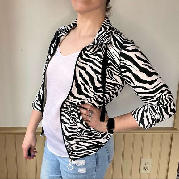Vintage Black and White Bomber Jacket with Zebra Print - Picture 1 of 10